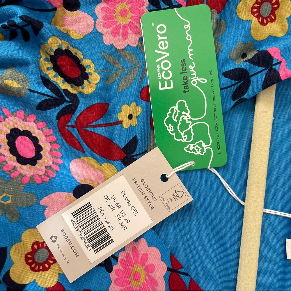 NWTBoden Jersey Mini Tea Dress Moroccan Blue Floral Long Sleeve Cottagecore Sz 2 - Picture 5 of 12